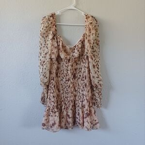 ACOA Leopard Print Smocked Puff Sleeve Mini Dress